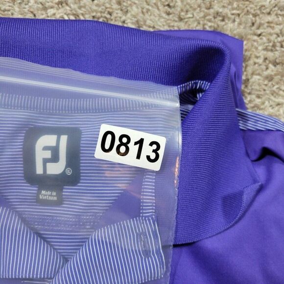 FootJoy Golf Shirt Mens XL Polo Purple Stripe Short Sleeve Logo Performance Read - Picture 9 of 9